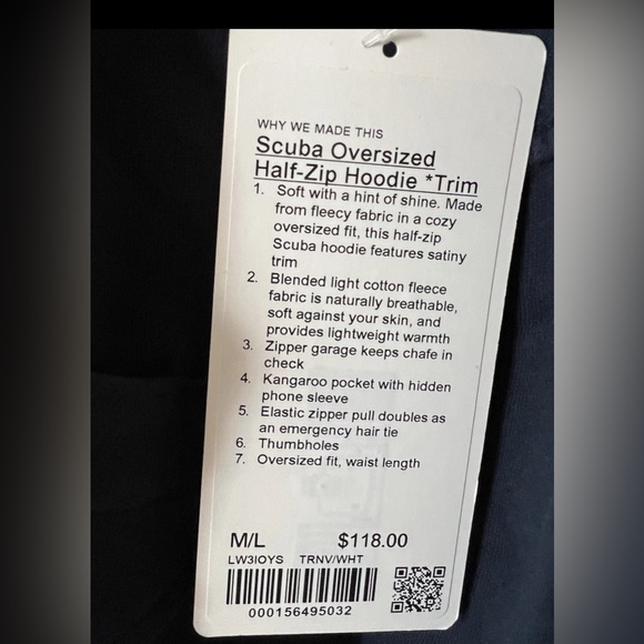 👾 NWTLululemon Scuba Oversized Half Zip Hoodie Trim True Navy White 👾 - Picture 4 of 4